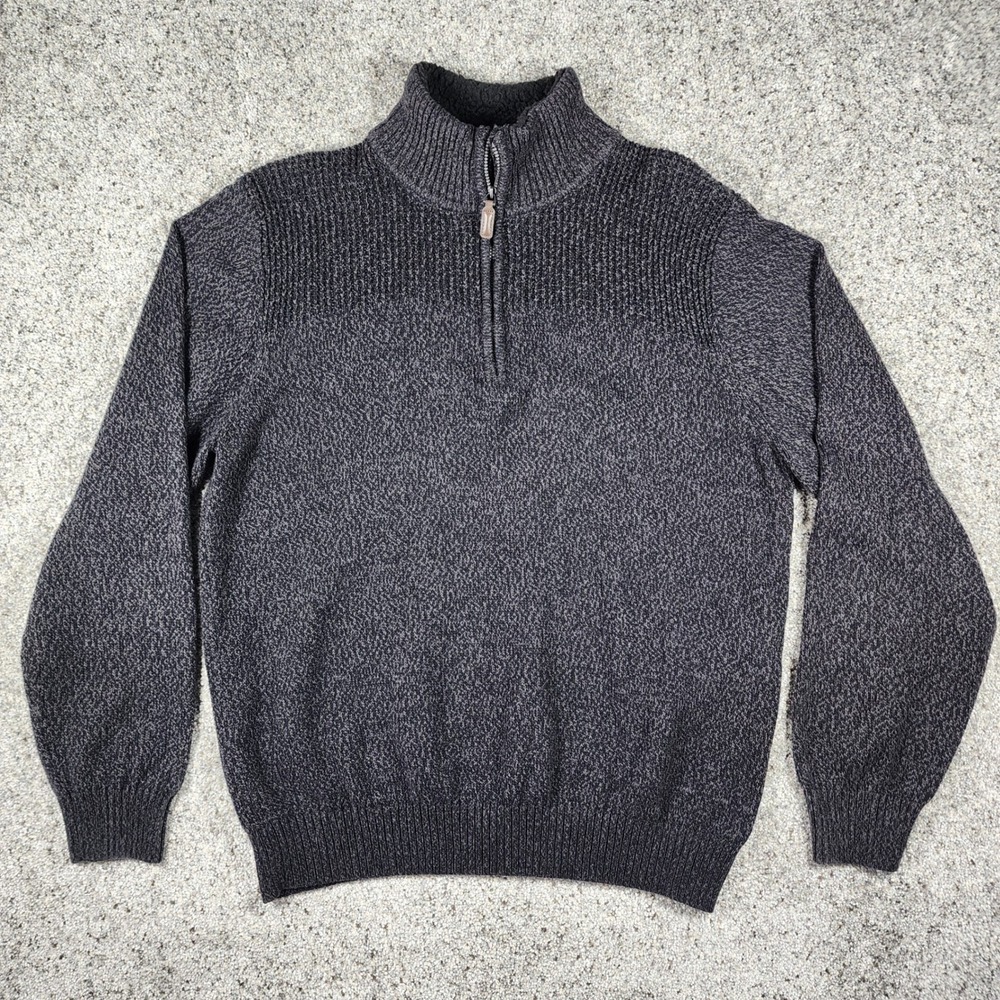 Coleman Quarter Zip Sweater Mens Large Gray Faux Fur Collar Excellent